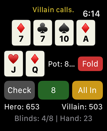 Active poker hand with betting options
