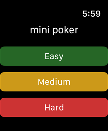 Mini Poker main menu with difficulty selection
